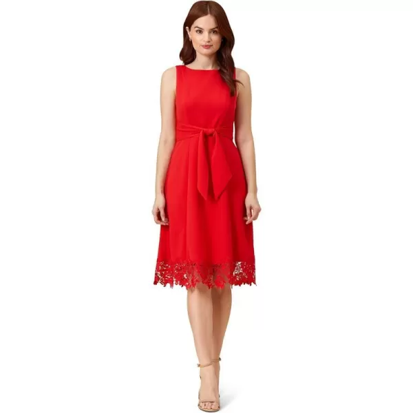 Adrianna Papell Womens Knit Crepe and Lace Midi DressCherry Bliss