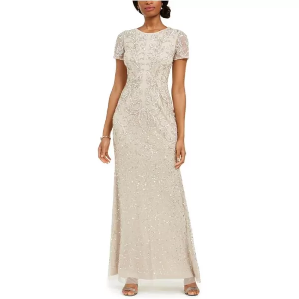 Adrianna Papell Womens Long Beaded DressBiscotti