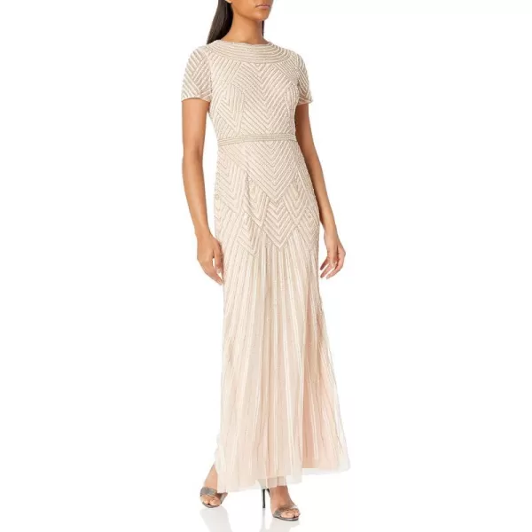 Adrianna Papell Womens Long Beaded DressChampagne Sand