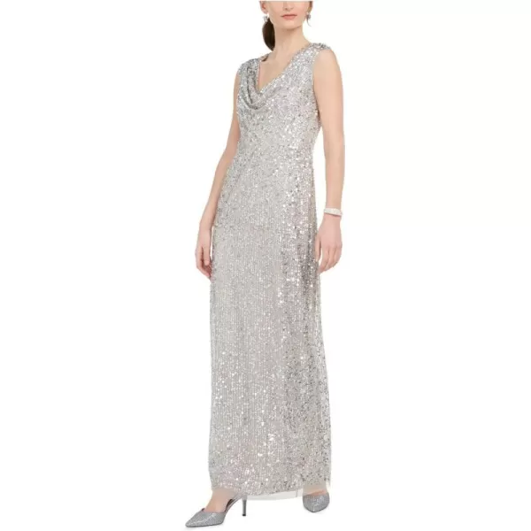 Adrianna Papell Womens Long Beaded DressSilver