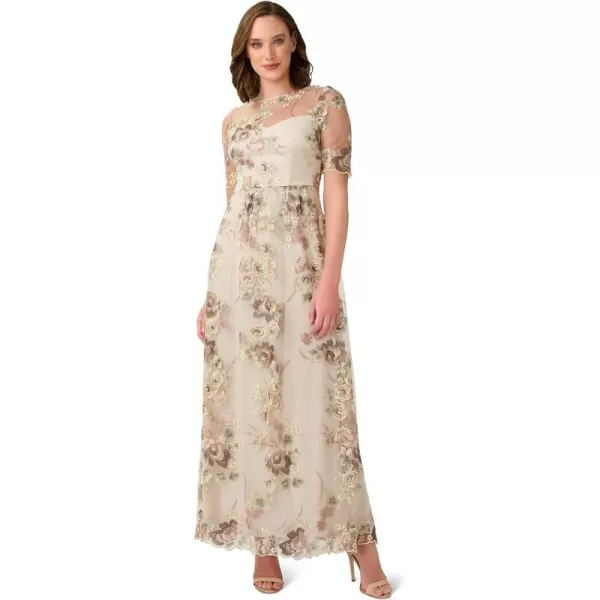 Adrianna Papell Womens Long Embroidered DressMink Multi