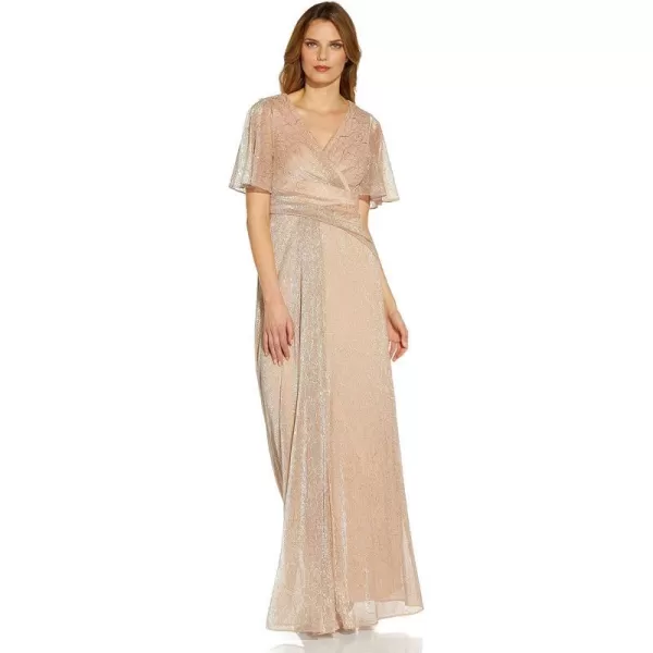 Adrianna Papell Womens Metallic Mesh Draped GownRose Gold