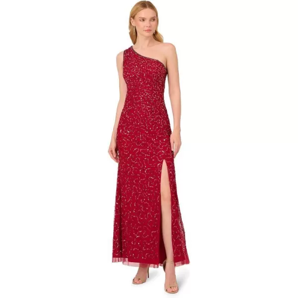 Adrianna Papell Womens One Shoulder Beaded DressCranberry