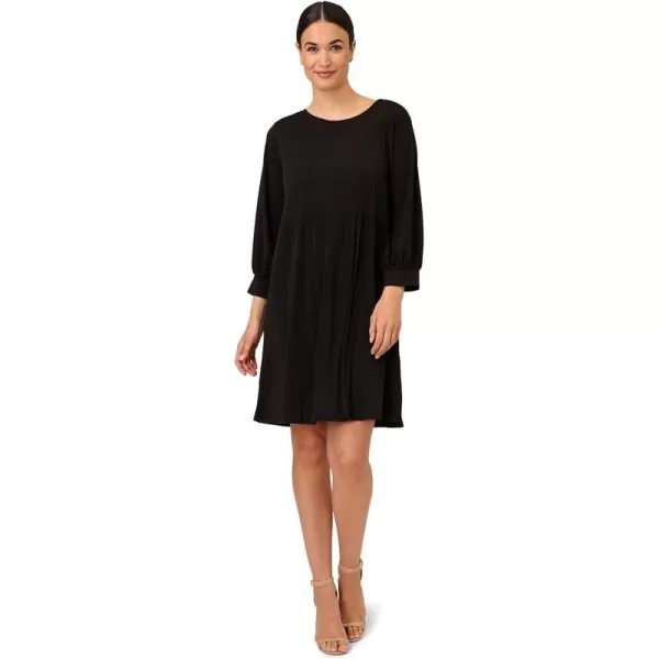 Adrianna Papell Womens Pleated Knit Crew Neck DressBlack