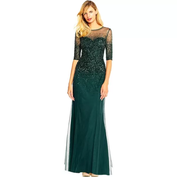 Adrianna Papell Womens Plus Size 34 Sleeve Beaded Illusion Gown with Sweetheart NecklineDusty Emerald