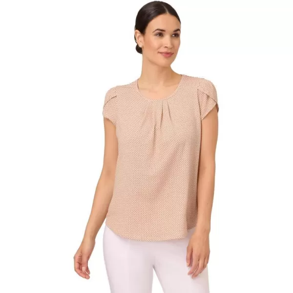 Adrianna Papell Womens Printed Petal Sleeve Knit TopChampagne Small Dot