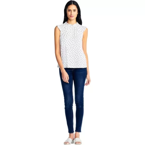 Adrianna Papell Womens Ruffle Mock Neck TankIvory Basic Dot