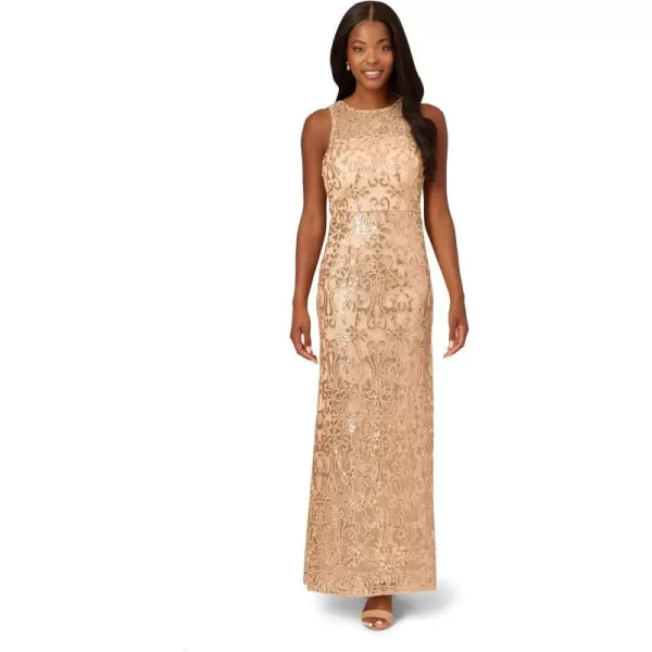 Adrianna Papell Womens Sequin Embroidery GownChampagne