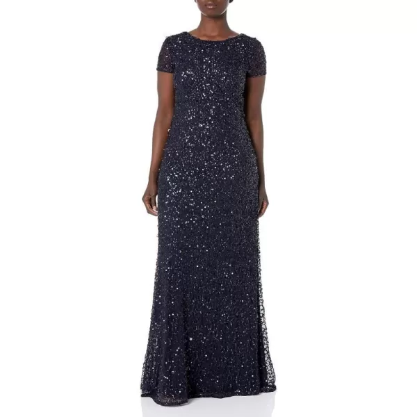 Adrianna Papell Womens Short Sleeve All Over Sequin Gown Navy 14Adrianna Papell Womens Short Sleeve All Over Sequin Gown Navy 14