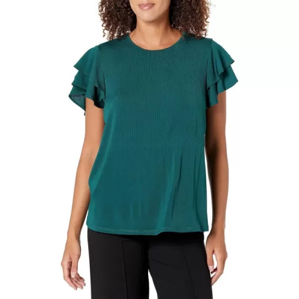 Adrianna Papell Womens Solid Pleat Double Sleeve TopEvergreen