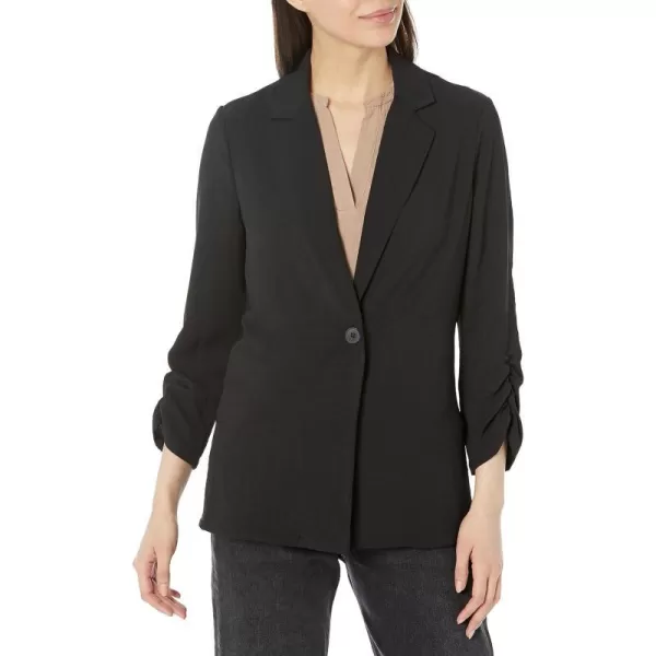 Adrianna Papell Womens Tall Size Ruched 34 Sleeve One Button Notch BlazerBlack