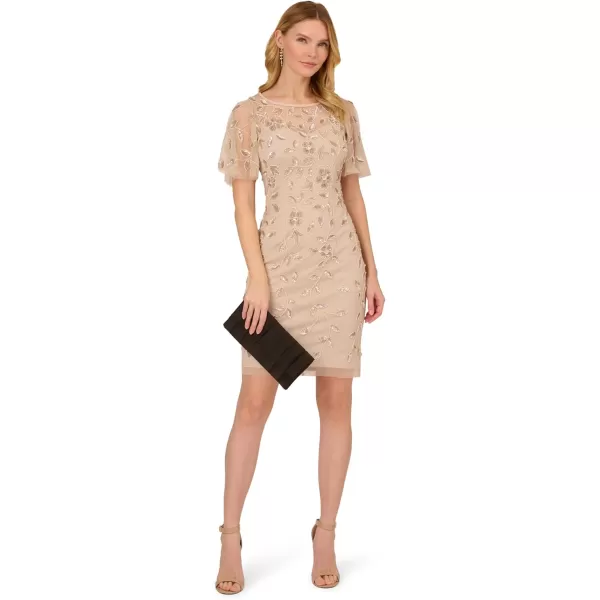 Adrianna Papell Womens Beaded Cocktail Special Occasion Dress Latte 6 US