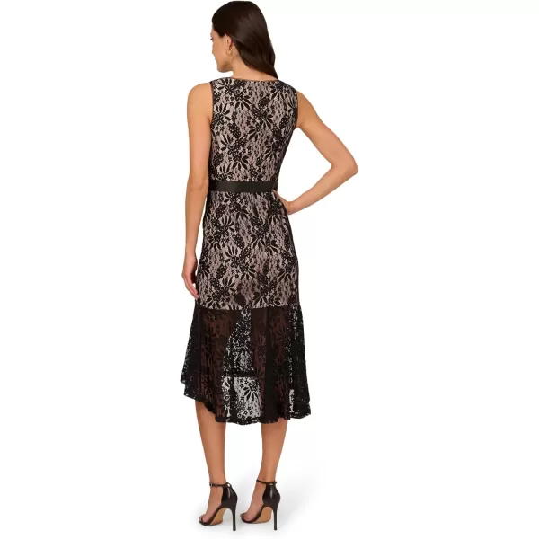 Adrianna Papell Womens Lace Midi Flounce DressBlack