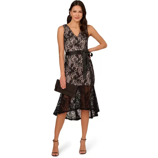 Adrianna Papell Womens Lace Midi Flounce DressBlack