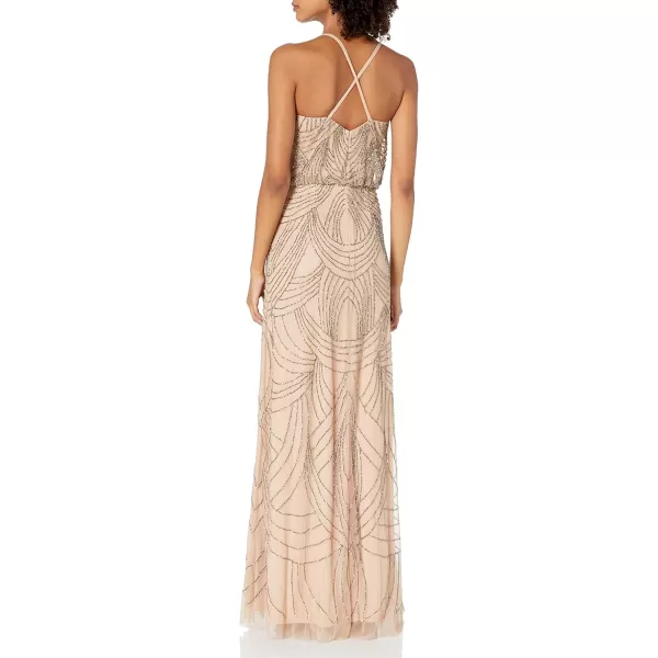 Adrianna Papell Womens Beaded Blouson Gown with Spaghetti StrapsTaupePink