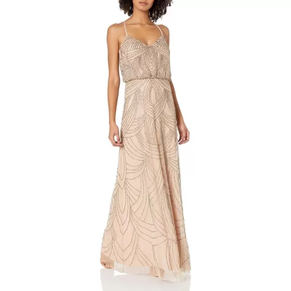 Adrianna Papell Womens Beaded Blouson Gown with Spaghetti StrapsTaupePink