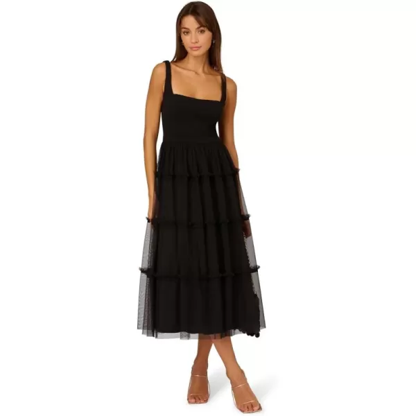 imageAdrianna Papell Womens Knit and Mesh Midi DressBlack