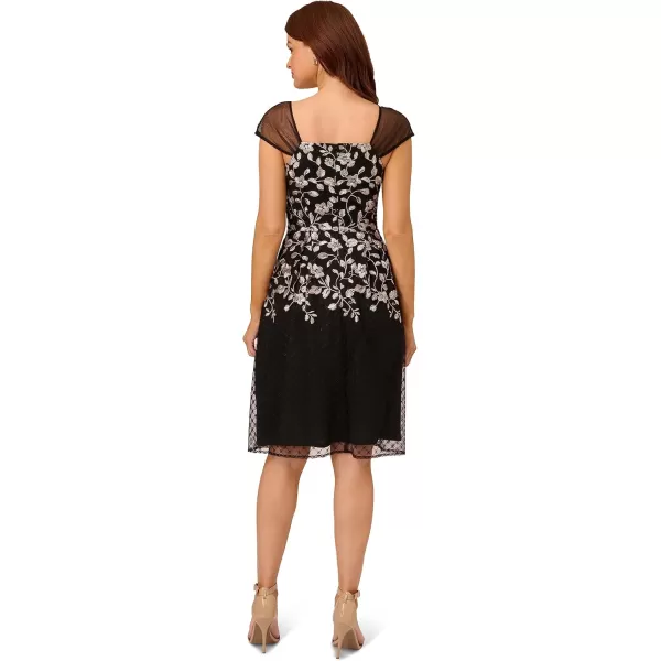 imageAdrianna Papell Womens Border Embroidery Midi DressBlackIvory