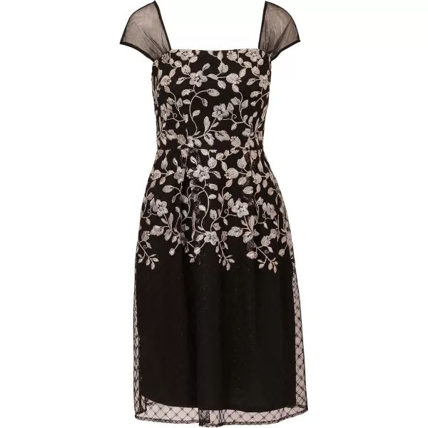 imageAdrianna Papell Womens Border Embroidery Midi DressBlackIvory