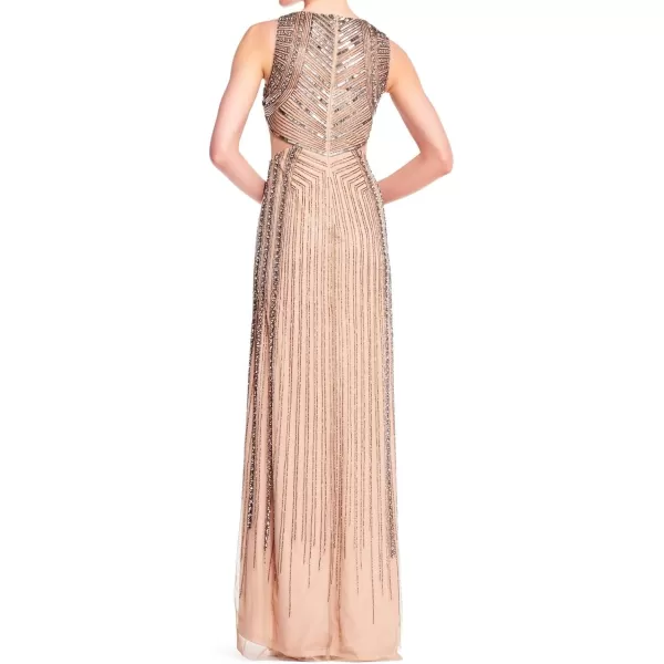 imageAdrianna Papell Womens VNeck Allover Beaded Mesh Overlay GownTaupePink