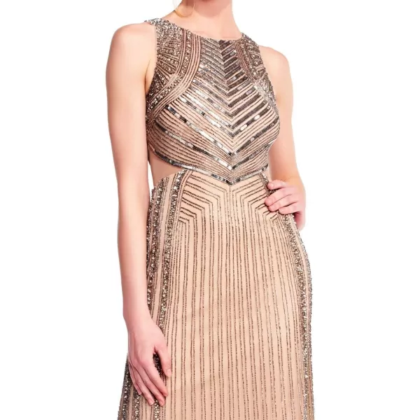 imageAdrianna Papell Womens VNeck Allover Beaded Mesh Overlay GownTaupePink