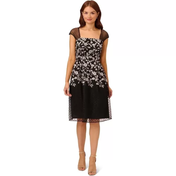 imageAdrianna Papell Womens Border Embroidery Midi DressBlackIvory