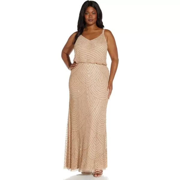 imageAdrianna Papell Womens Long Blouson Beaded DressChampGold