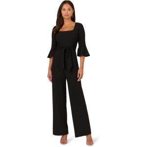 imageAdrianna Papell Womens Knit Crepe Tie Front JumpsuitBlack