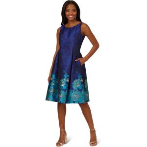 imageAdrianna Papell Womens Border Jacquard DressBlue Teal Multi