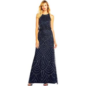 imageAdrianna Papell Womens Halter Art Deco Beaded Blouson DressNavy