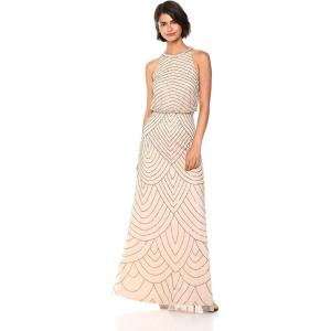 imageAdrianna Papell Womens Halter Art Deco Beaded Blouson DressNude