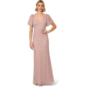 imageAdrianna Papell Womens Beaded Mesh Long DressCameo