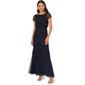 imageAdrianna Papell Womens Blouson Beaded Long DressNavy Black