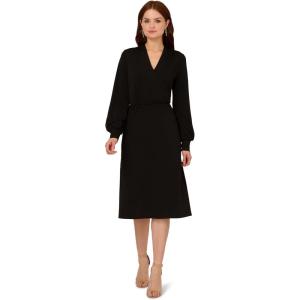 imageAdrianna Papell Womens Long Sleeve Wrap Midi DressBlack