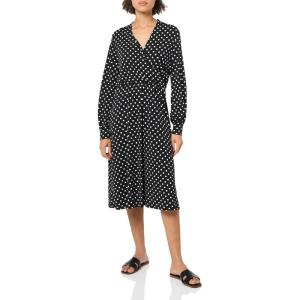 imageAdrianna Papell Womens Long Sleeve Wrap Midi DressBlackIvory Medium Dot