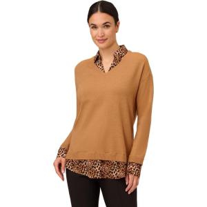 imageAdrianna Papell Womens Printed Woven Collar TwoferCamel W Basic Cheetah