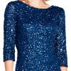 imageAdrianna Papell Womens 34 Sleeve Scoop Back Beaded GownDeep Blue