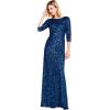 imageAdrianna Papell Womens 34 Sleeve Scoop Back Beaded GownDeep Blue