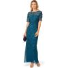 imageAdrianna Papell Womens Beaded Long 3D Floral DressTeal Sapphire