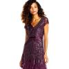 imageAdrianna Papell Womens Long Beaded VNeck Dress with Cap Sleeves and WaistbandCassis