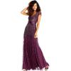imageAdrianna Papell Womens Long Beaded VNeck Dress with Cap Sleeves and WaistbandCassis