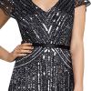 imageAdrianna Papell Womens Long Beaded VNeck Dress with Cap Sleeves and WaistbandGunmetal