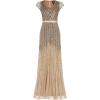 imageAdrianna Papell Womens Long Beaded VNeck Dress with Cap Sleeves and WaistbandNude