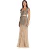 imageAdrianna Papell Womens Long Beaded VNeck Dress with Cap Sleeves and WaistbandNude