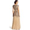 imageAdrianna Papell Womens Long Beaded VNeck Dress with Cap Sleeves and WaistbandNude