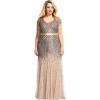 imageAdrianna Papell Womens Plus Size Floor Length Beaded Cap Sleeve VNeck DressNude