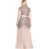 imageAdrianna Papell Womens Plus Size Floor Length Beaded Cap Sleeve VNeck DressNude