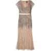 imageAdrianna Papell Womens Plus Size Floor Length Beaded Cap Sleeve VNeck DressNude