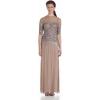 imageAdrianna Papell Womens 34 Sleeve Beaded Illusion Gown with Sweetheart NecklineBuff