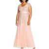 imageAdrianna Papell Womens Plus Size Floor Length Beaded Cap Sleeve VNeck DressBlush